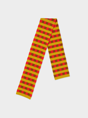 SMALL CHECK & STRIPE SCARF CUMIN & POPPY, TURMERIC STRIPE