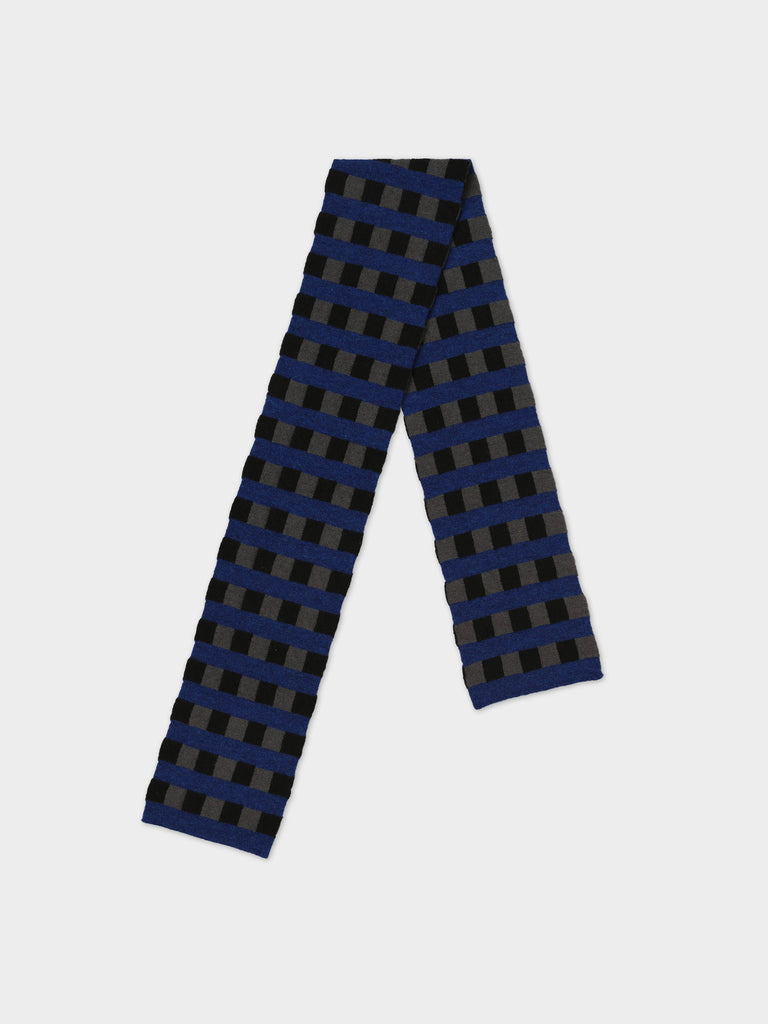 SMALL CHECK & STRIPE SCARF DRILLGREY & BLACK, NIGHTSKY STRIPE