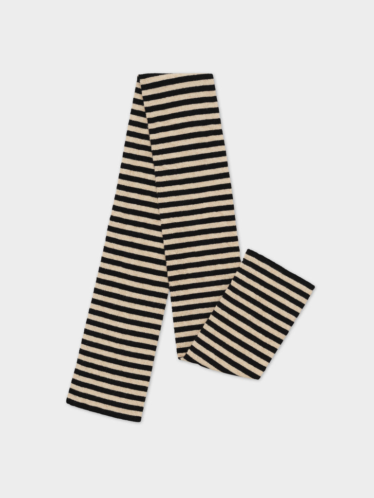 SMOOTH NARROW STRIPE SCARF BLACK & OATMEAL