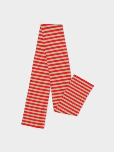 SMOOTH NARROW STRIPE SCARF POPPY & OATMEAL