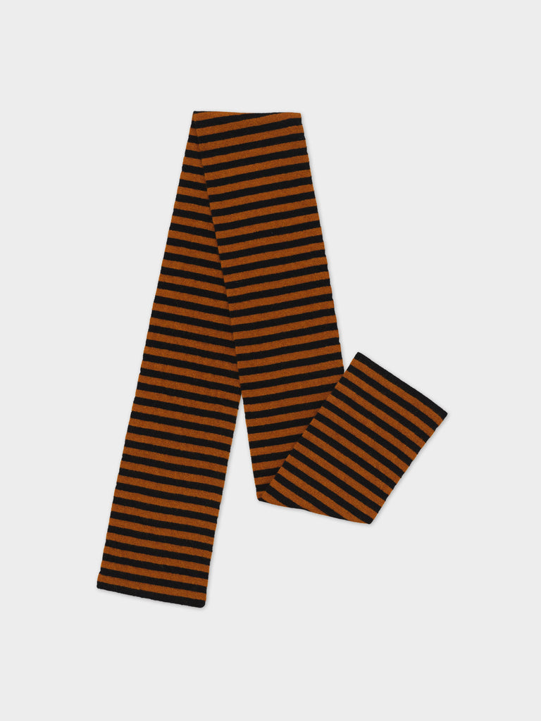 SMOOTH NARROW STRIPE SCARF BLACK & CUMIN