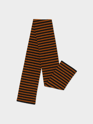 SMOOTH NARROW STRIPE SCARF BLACK & CUMIN