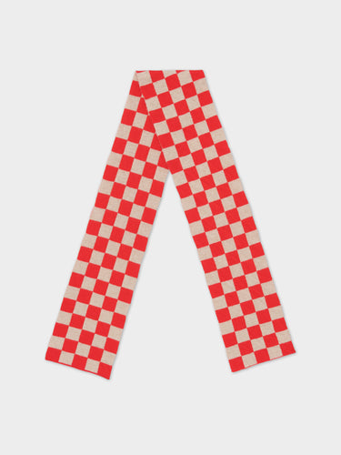 SMALL CHECK SCARF POPPY & OATMEAL