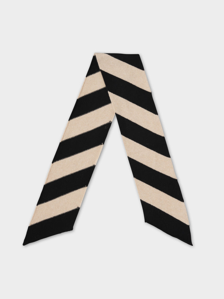 SMALL DIAGONAL STRIPE SCARF BLACK & OATMEAL