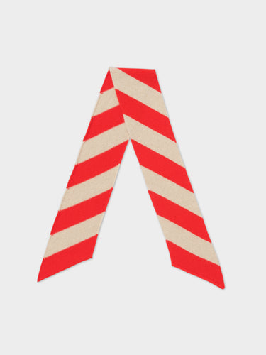 SMALL DIAGONAL STRIPE SCARF POPPY & OATMEAL