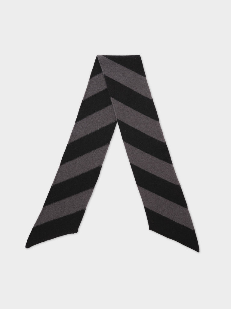 SMALL DIAGONAL STRIPE SCARF BLACK & DRILL GREY