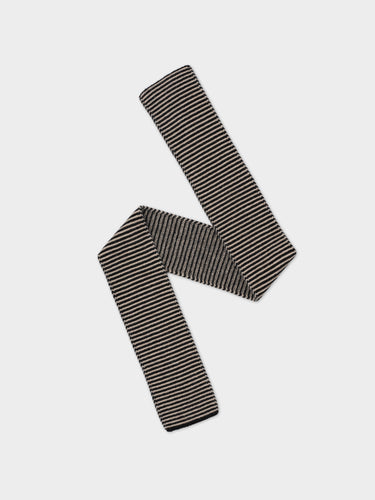 SMALL THIN STRIPE GARTER STITCH SCARF BLACK & OATMEAL