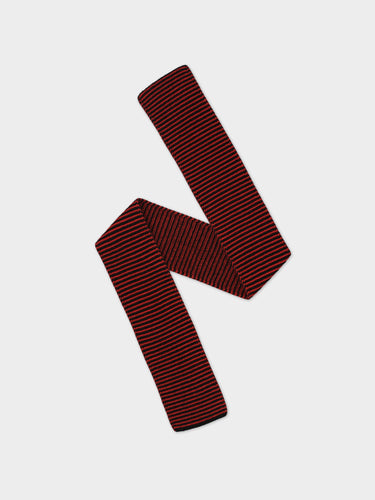 SMALL THIN STRIPE GARTER STITCH SCARF BLACK & RED DULSE