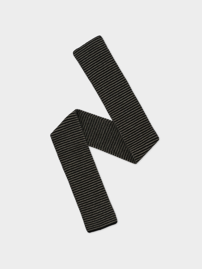 SMALL THIN STRIPE GARTER STITCH SCARF BLACK & MOSS