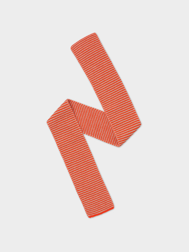 SMALL THIN STRIPE GARTER STITCH SCARF ORANGE GLOSS & OATMEAL