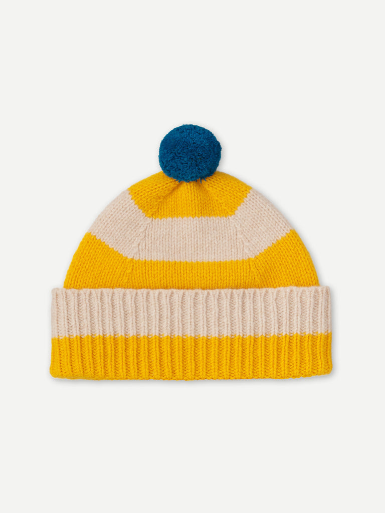 STRIPE POMPOM HAT GOLDEN EYE & OATMEAL