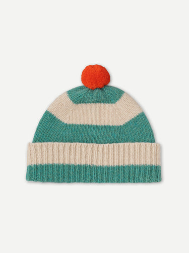 STRIPE POMPOM HAT JADE & OATMEAL