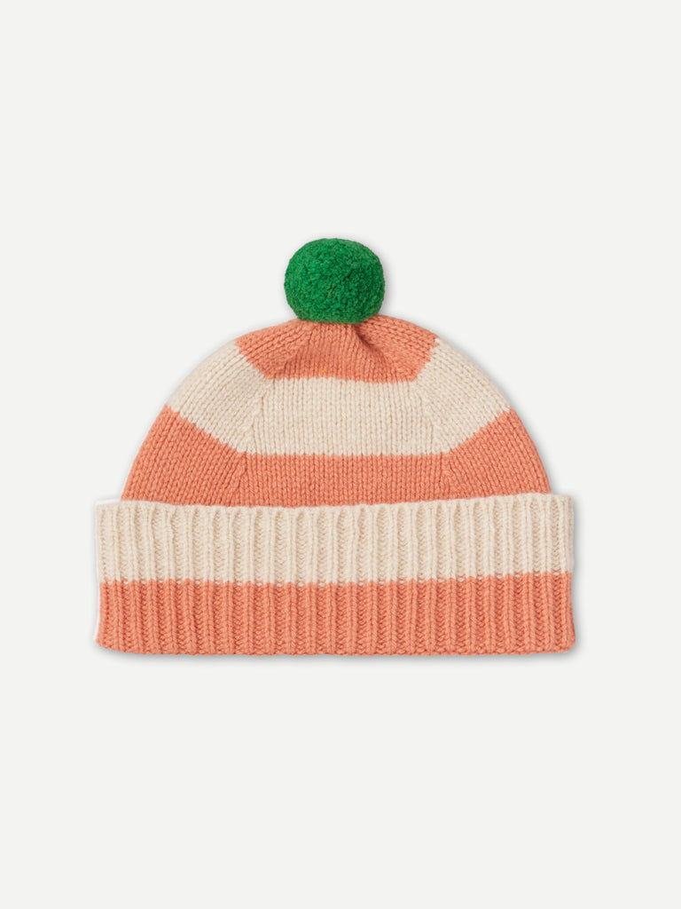 STRIPE POMPOM HAT PLASTER & OATMEAL