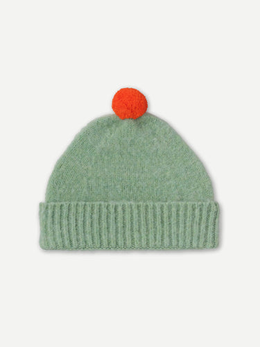 BRUSHED PLAIN HAT CONTRAST POMPOM SAGE & ORANGE GLOSS