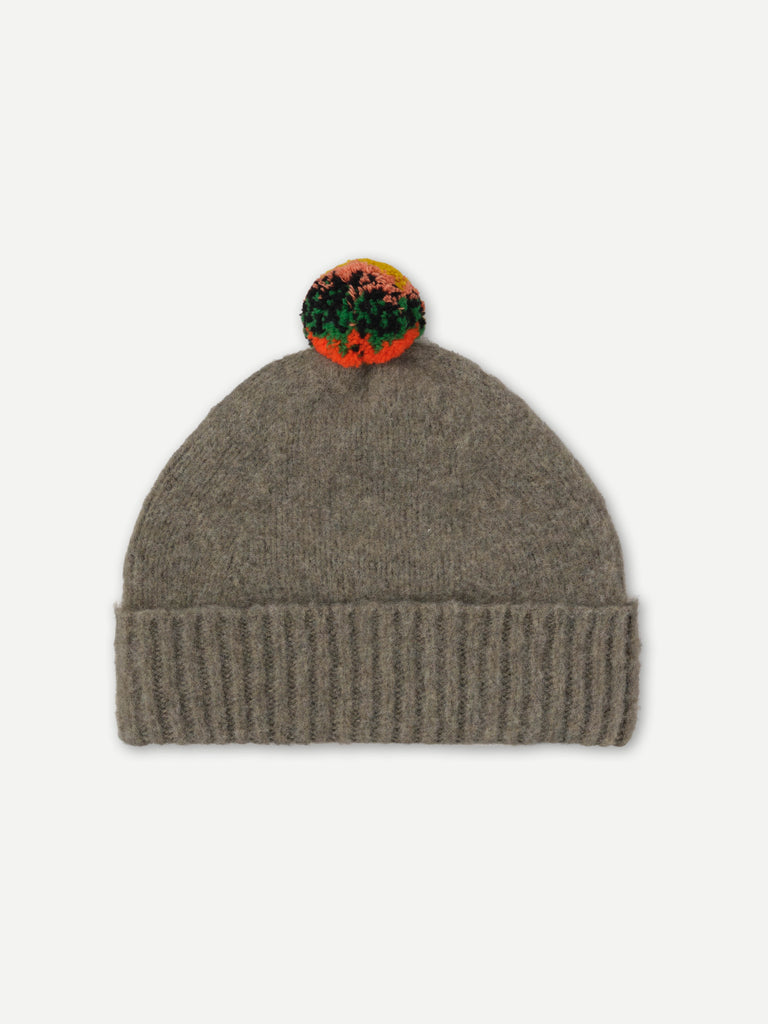 BRUSHED PLAIN HAT STRIPE POMPOM MOSS