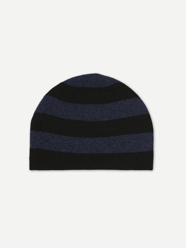 FINE KNIT BOLD STRIPE HAT BLACK & COSMOS