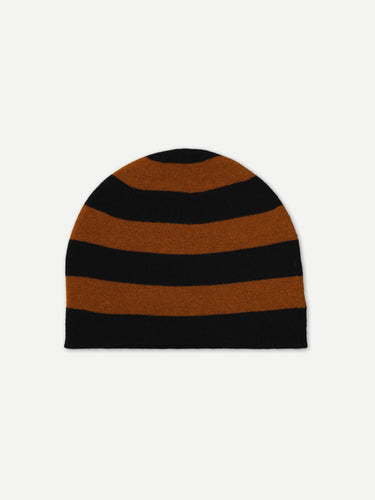 FINE KNIT BOLD STRIPE HAT BLACK & CUMIN