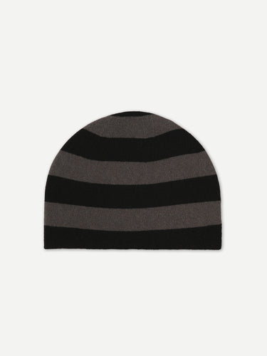 FINE KNIT BOLD STRIPE HAT BLACK & DRILL GREY