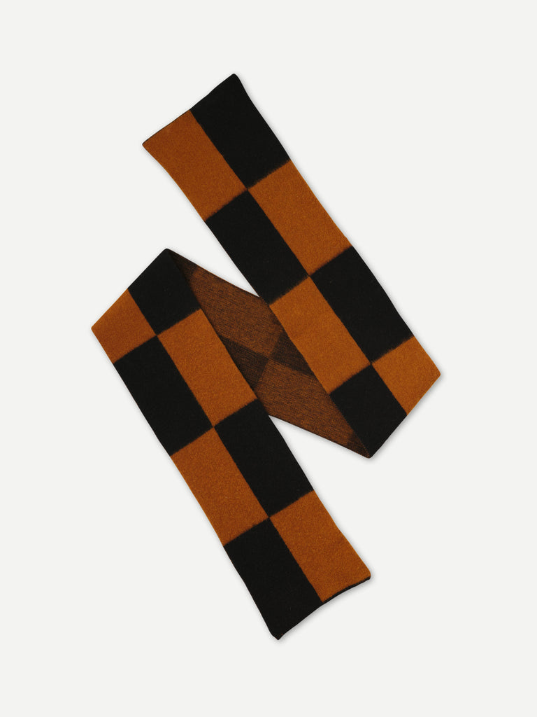 BRUSHED TWO COLOUR BIG RECTANGLES SCARF BLACK & CUMIN