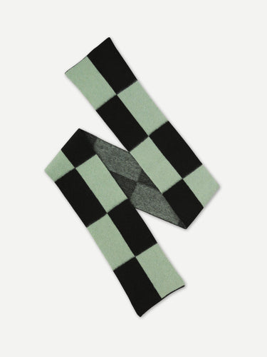 BRUSHED TWO COLOUR BIG RECTANGLES SCARF BLACK & SAGE