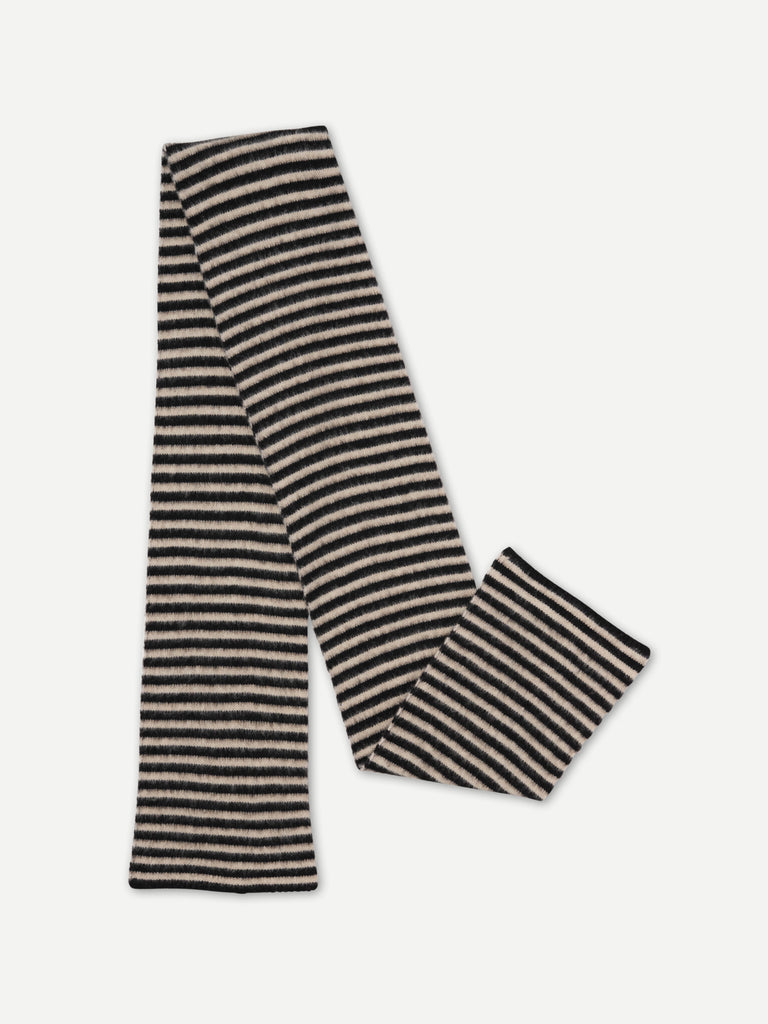 BRUSHED NARROW STRIPE SCARF BLACK & OATMEAL