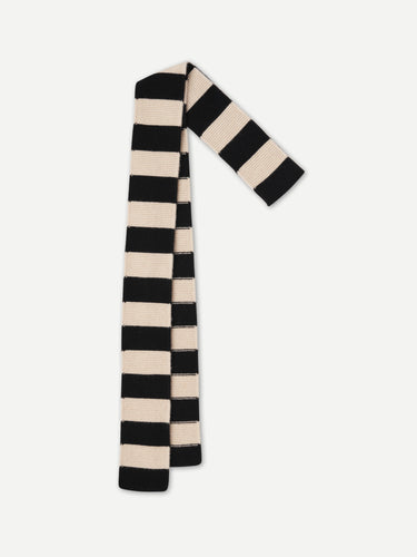 LONG BOLD STRIPE GARTER STITCH SCARF BLACK & OATMEAL