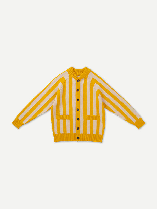 FELTED VERTICAL STRIPE CARDIGAN GOLDEN EYE & OATMEAL