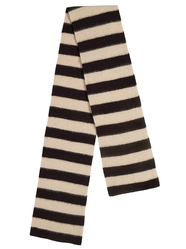 Brushed Wide Stripe Scarf Black & Oatmeal-Scarves-Jo Gordon-Brushed Wide Stripe Scarf Black & Oatmeal-scarf-100% Lambswool
